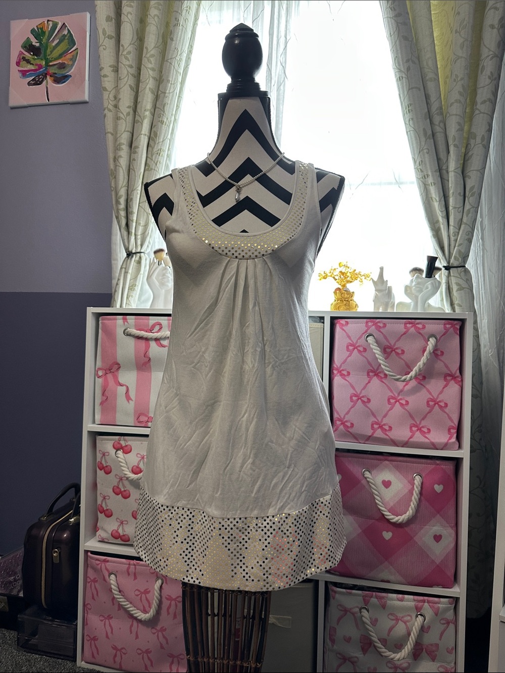 NWOT Express White Sleeveless Beaded Scoop Neck Tunic/dress XS